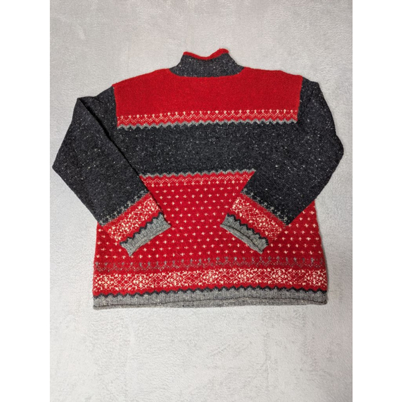 Women's Jones New York Sport Red & Gray Snowflake Turtleneck Sweater L Wool - Picture 2 of 6